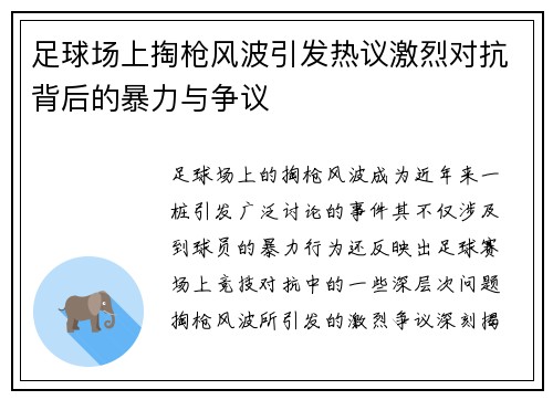足球场上掏枪风波引发热议激烈对抗背后的暴力与争议